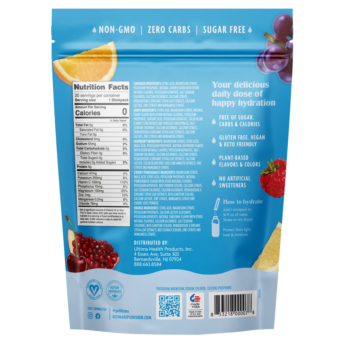 Ultima Replenisher, 6 Essential Electrolytes, Daily Electrolyte Drink Mix, Original Variety Pack, 20 Stickpacks, 0.13 oz (3.7 g)