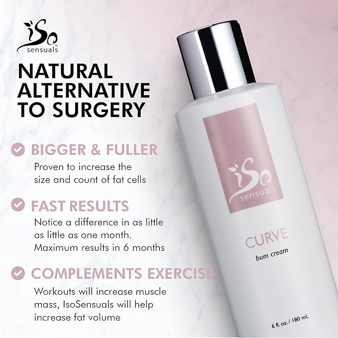 Isosensuals CURVE Butt Enhancement Cream - for Women and Men, Natural Growth and Plumping Enhancer, Faster, Thicker, Bigger Results, 2 Month Supply